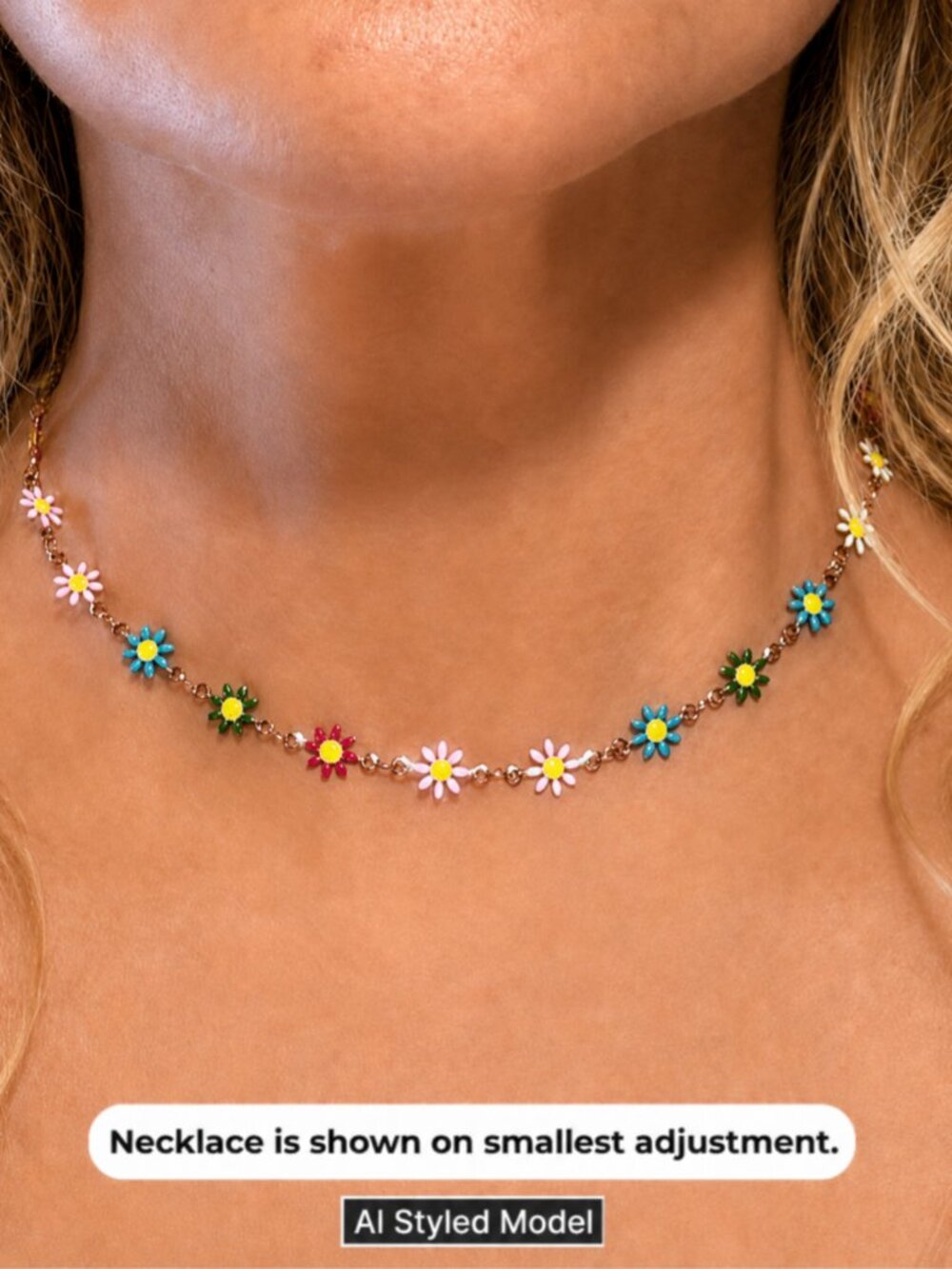Colorful Daisy Flower Choker Necklace | Boho Festival Y2K Gold Tone Adjustable